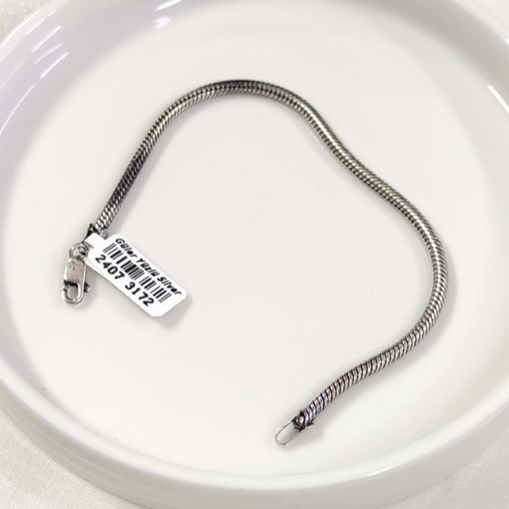 3,10 MM BORU YILAN ZİNCİR GÜMÜŞ ERKEK BİLEKLİK 19 CM