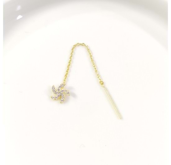 ZİNCİRLİ DENİZ YILDIZI JAPON TEK GÜMÜŞ KÜPE - ALTIN SARI