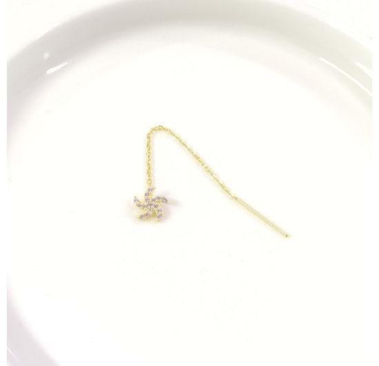 ZİNCİRLİ DENİZ YILDIZI JAPON TEK GÜMÜŞ KÜPE - ALTIN SARI