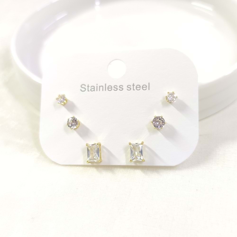 ÇELİK TAŞLI KÜPE KOMBİN SET GOLD