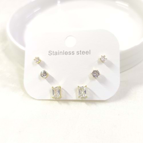 ÇELİK TAŞLI KÜPE KOMBİN SET GOLD