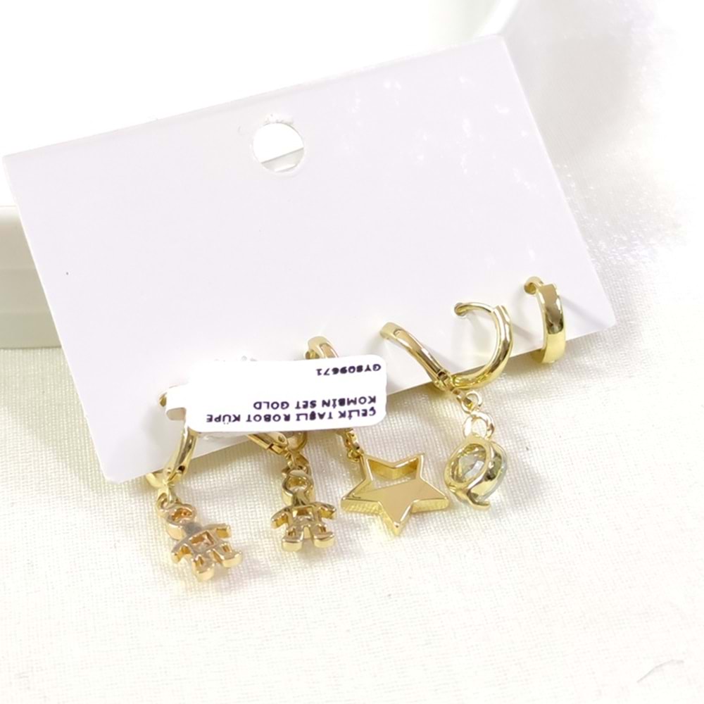 ÇELİK TAŞLI ROBOT KÜPE KOMBİN SET GOLD