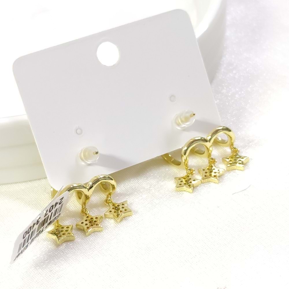 ÇELİK ÜÇ GÖRÜNÜMLÜ YILDIZ KÜPE - ALTIN SARI