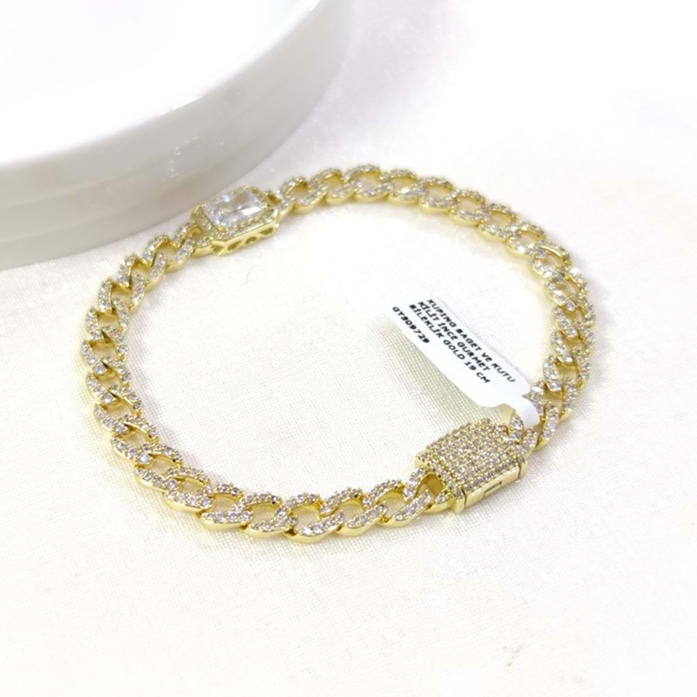 XUPING BAGET VE KUTU KİLİT İNCE GURMET BİLEKLİK GOLD 19 CM