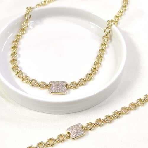 XUPING TAŞLI KOLYE BİLEKLİK KOMBİN SET GOLD