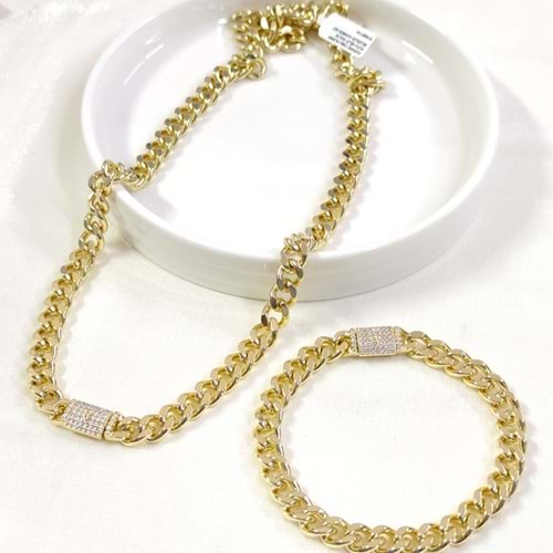 XUPING TAŞLI 9,20 MM KUTU KİLİT KOLYE BİLEKLİK KOMBİN SET GOLD