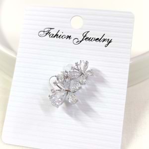 TAŞLI İKİLİ KELEBEK BROŞ 2 CM - BEYAZ