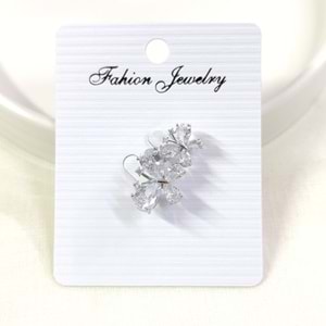 TAŞLI İKİLİ KELEBEK BROŞ 2 CM - BEYAZ