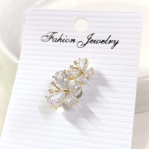 TAŞLI İKİLİ KELEBEK BROŞ 2 CM