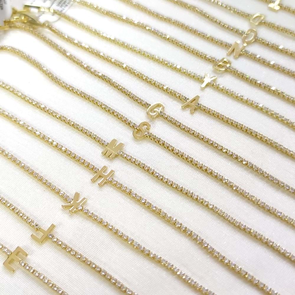 ÇELİK İNCE SU YOLU HARF BİLEKLİK - ALTIN SARI - E HARFİ