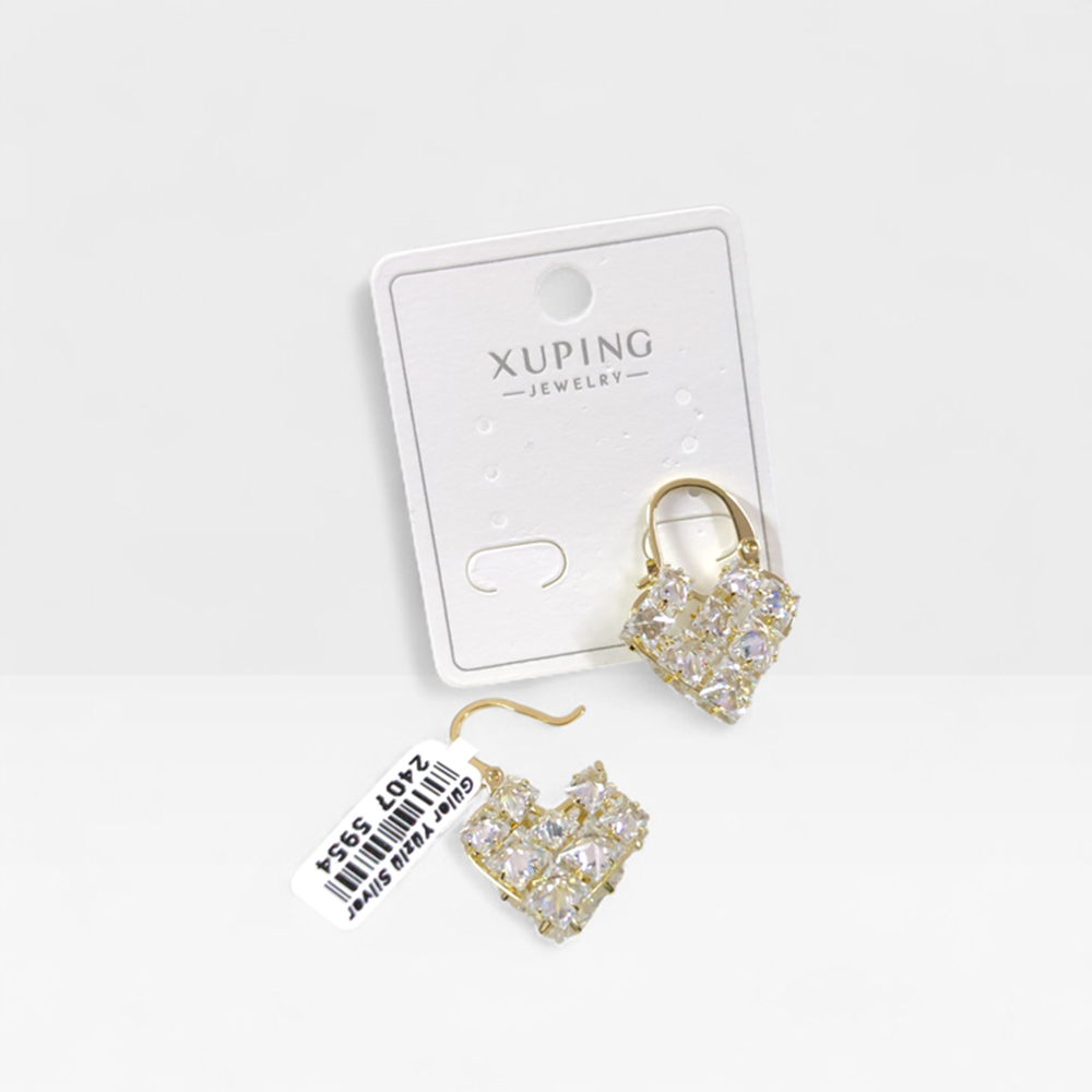 XUPING 2 CM ÇANTA TAŞLI KALP HALKA KÜPE GOLD