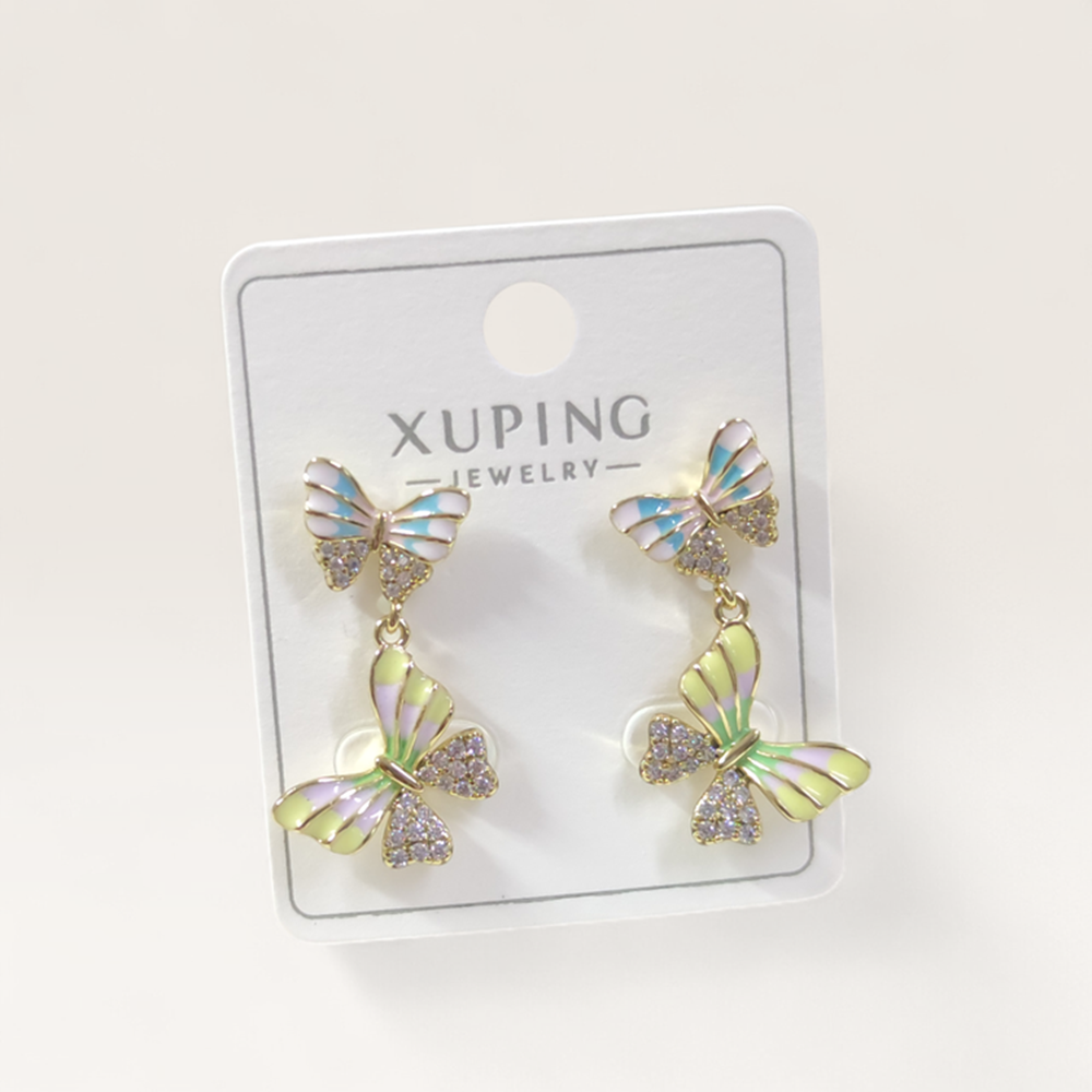 XUPING RENKLİ MİNELİ KELEBEK 3CM ÇİVİ KÜPE GOLD