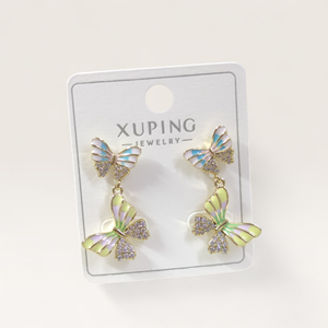 XUPING RENKLİ MİNELİ KELEBEK 3CM ÇİVİ KÜPE GOLD