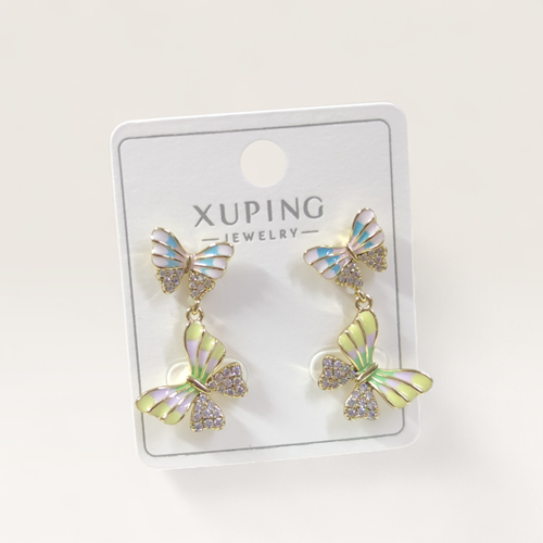 XUPING RENKLİ MİNELİ KELEBEK 3CM ÇİVİ KÜPE GOLD