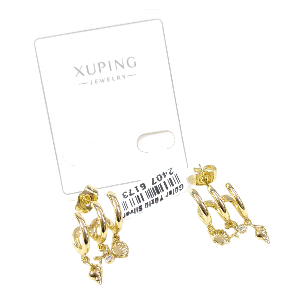 XUPING ÜÇLÜ İSTİRİDYELİ ÇİVİ HALKA KÜPE GOLD