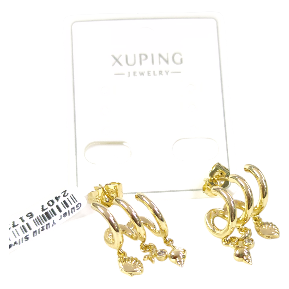 XUPING ÜÇLÜ İSTİRİDYELİ ÇİVİ HALKA KÜPE GOLD