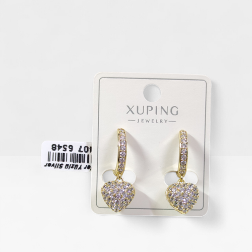 XUPING 10 MM TAŞLI BOMBELİ KALP 15 MM HALKA KÜPE GOLD