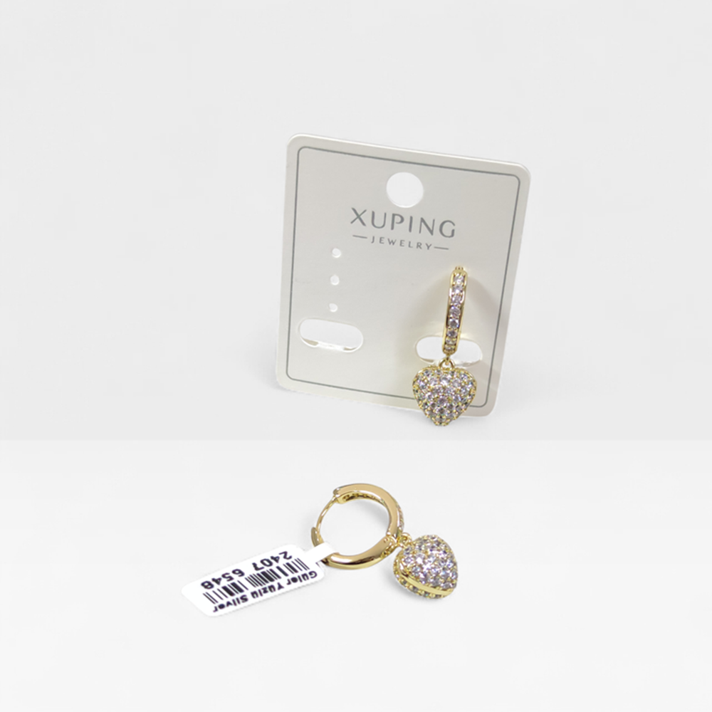 XUPING 10 MM TAŞLI BOMBELİ KALP 15 MM HALKA KÜPE GOLD