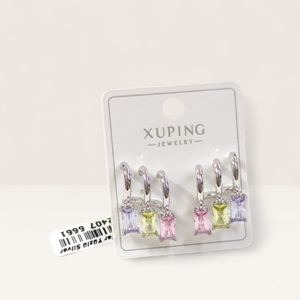 XUPING RENKLİ BAGET ÜÇLÜ ÇİVİ KÜPE BEYAZ