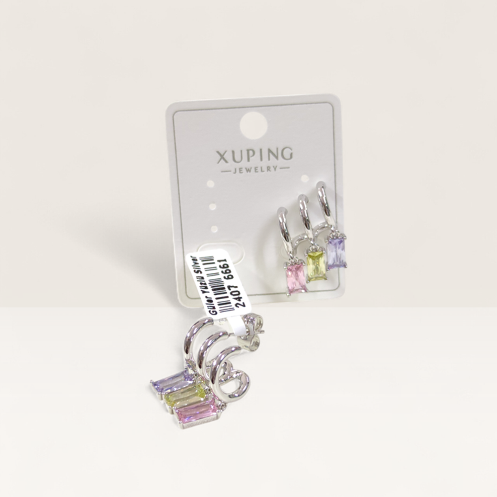 XUPING RENKLİ BAGET ÜÇLÜ ÇİVİ KÜPE BEYAZ