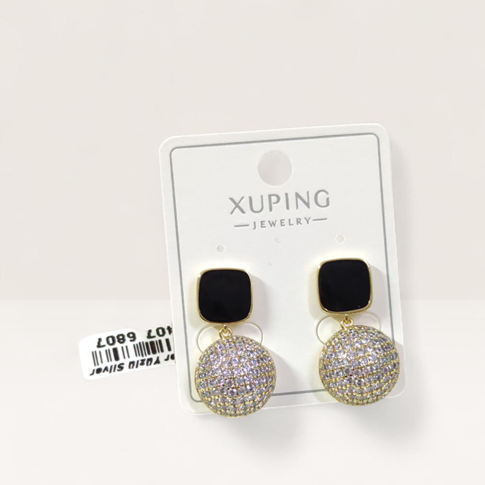 XUPING SİYAH MİNELİ 15 MM TAŞLI TOP ÇİVİ KÜPE GOLD