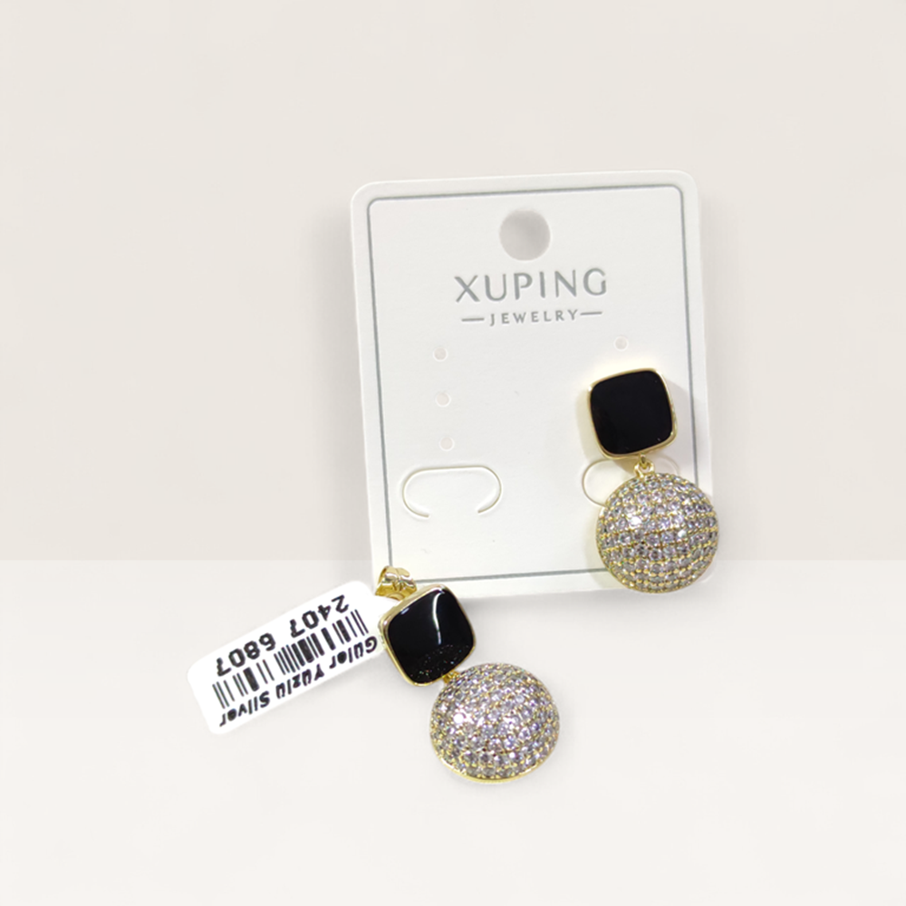 XUPING SİYAH MİNELİ 15 MM TAŞLI TOP ÇİVİ KÜPE GOLD