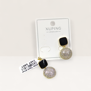 XUPING SİYAH MİNELİ 15 MM TAŞLI TOP ÇİVİ KÜPE GOLD