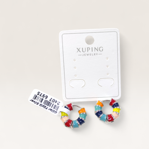 XUPING 8 MM RENKLİ MİNELİ BOMBELİ HALKA KÜPE BEYAZ