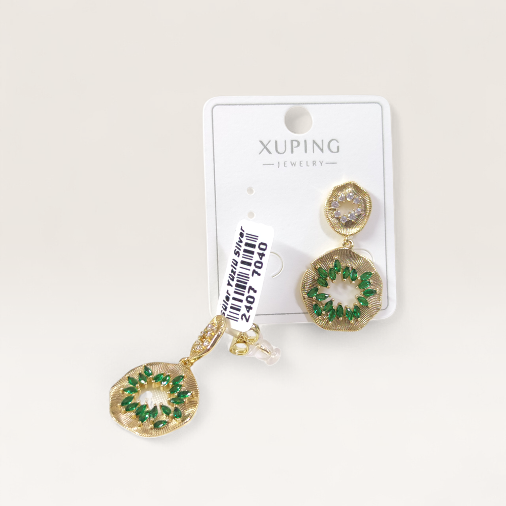 XUPING SALLANTILI YEŞİL TAŞLI ÇİVİ KÜPE GOLD