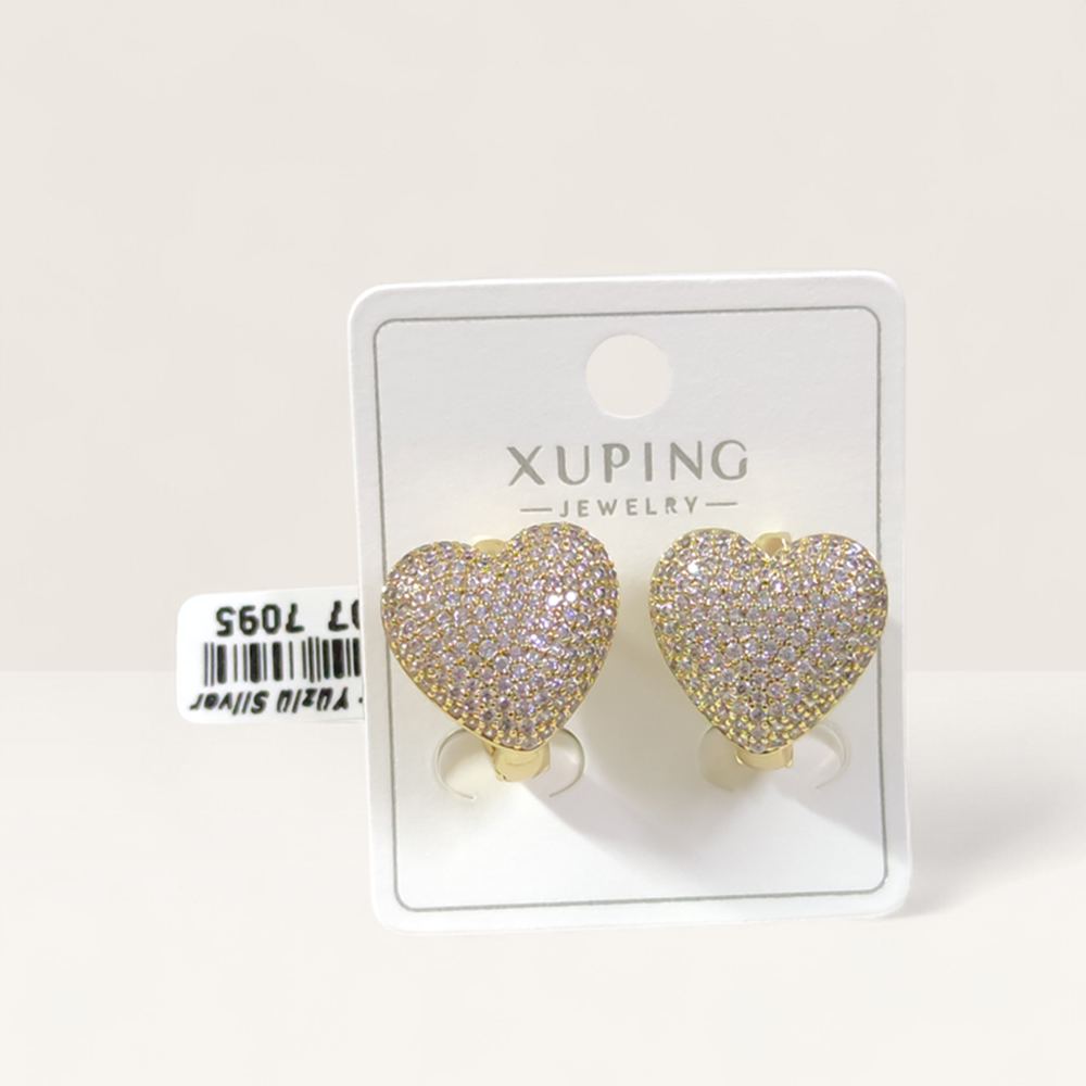 XUPING 15 MM TAŞLI KALP 10 MM HALKA KÜPE GOLD