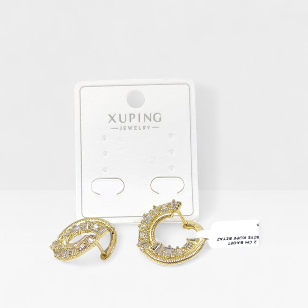 XUPING 2 CM BAGET TAŞLI ABİYE KÜPE BEYAZ