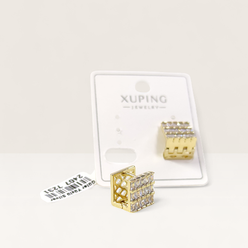 XUPING 11 MM KALIN BAGET TAŞLI KARE 7 MM HALKA KÜPE GOLD