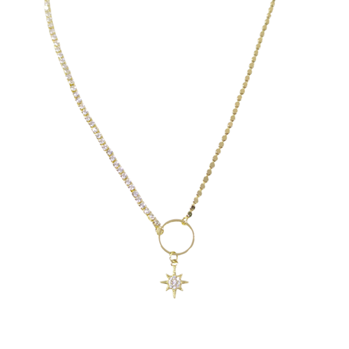 ÇELİK KUTUP YILDIZI SU YOLU DETAYLI KOLYE 40+5 CM GOLD