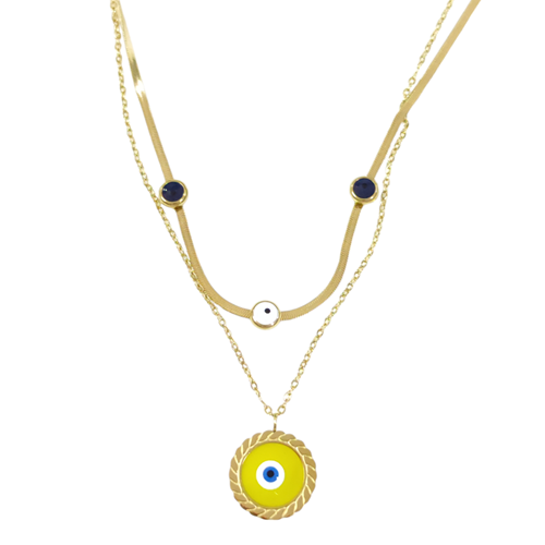 ÇELİK MİNELİ NAZAR KOMBİN KOLYE GOLD