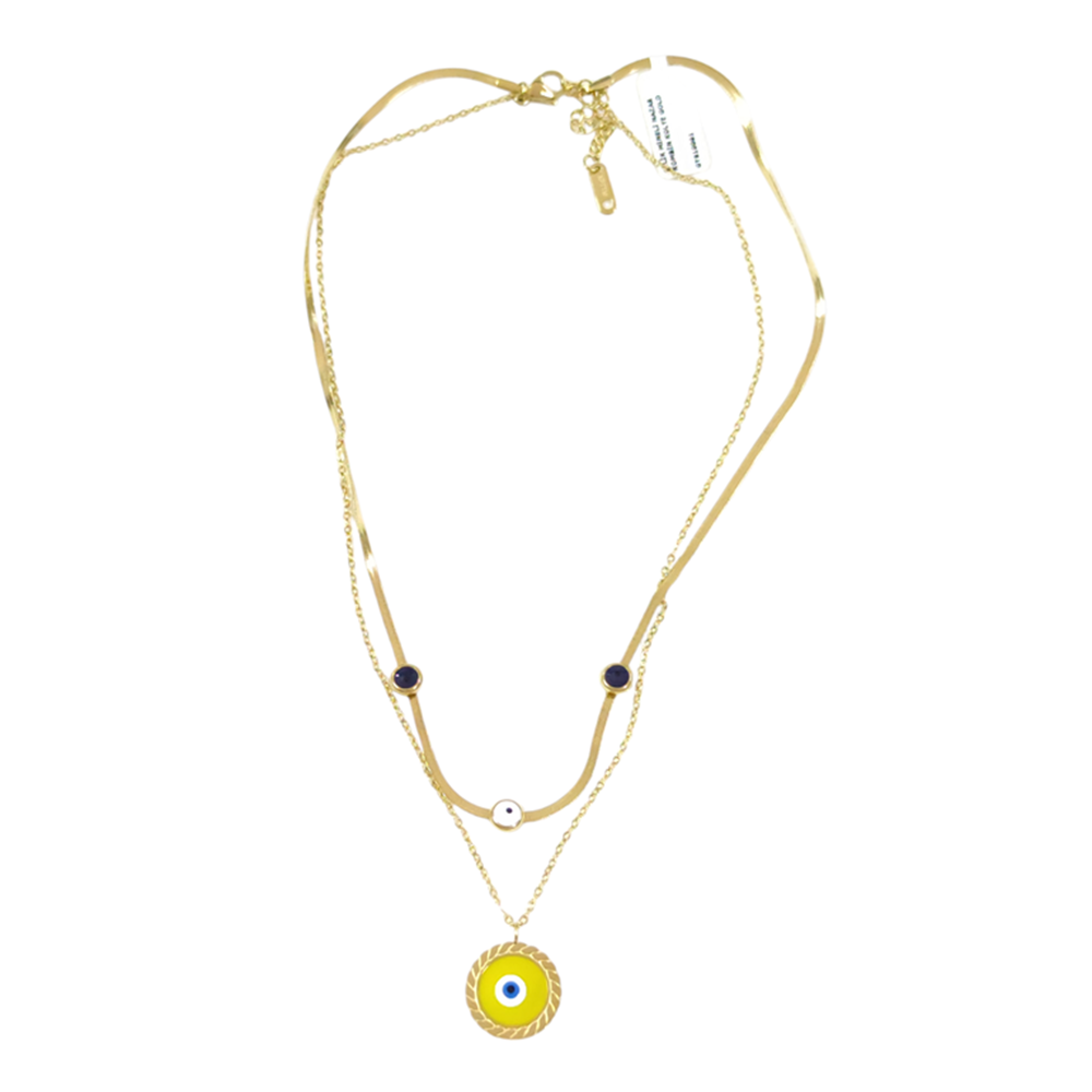 ÇELİK MİNELİ NAZAR KOMBİN KOLYE GOLD