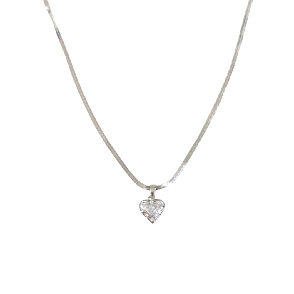 ÇELİK 11 MM KALP YASSI ZİNCİRLİ KOLYE 40+5 CM BEYAZ