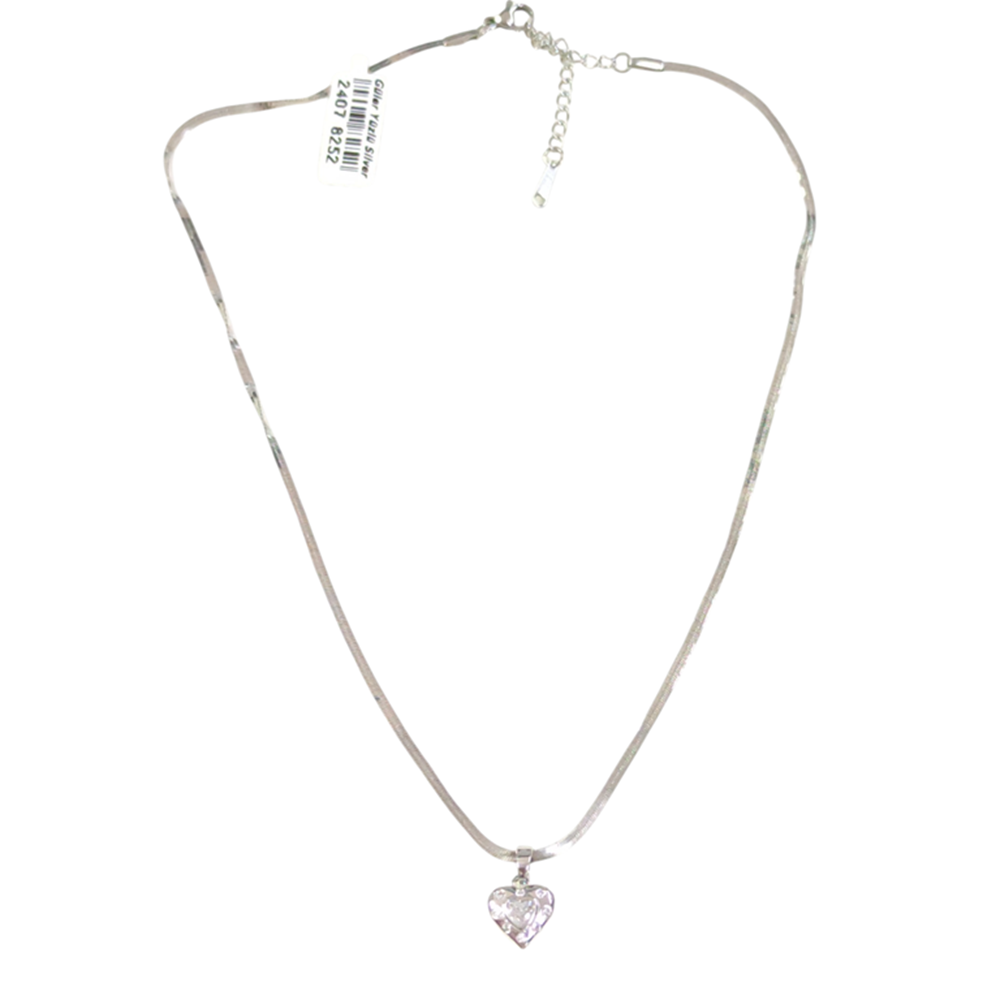 ÇELİK 11 MM KALP YASSI ZİNCİRLİ KOLYE 40+5 CM BEYAZ