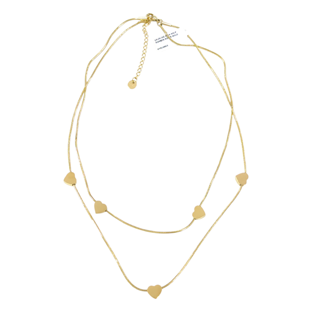 ÇELİK İKİ SIRA KALP KOMBİN KOLYE GOLD