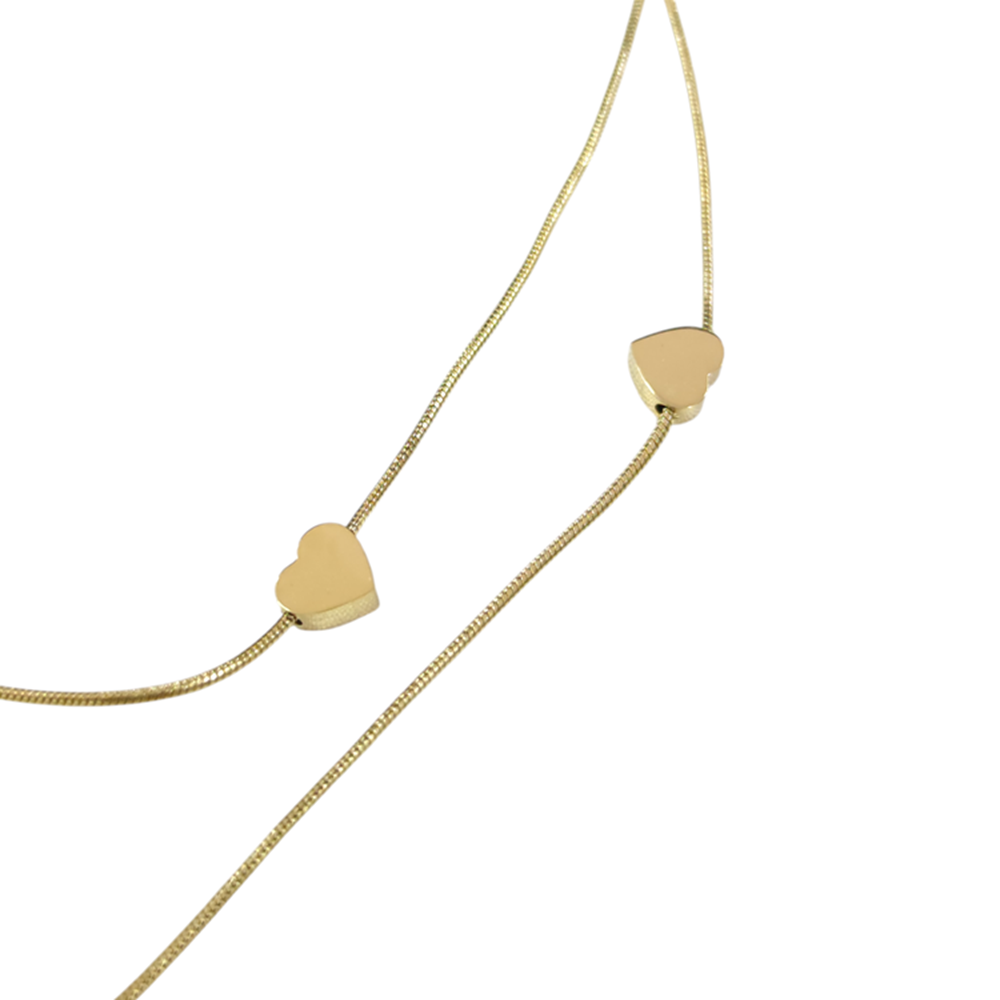 ÇELİK İKİ SIRA KALP KOMBİN KOLYE GOLD