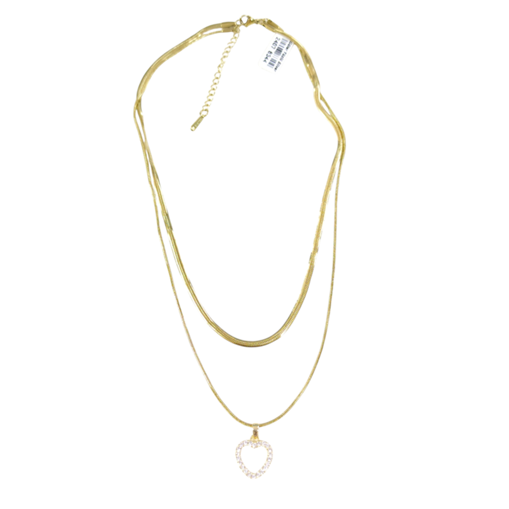 ÇELİK TAŞLI KALP KOMBİN KOLYE GOLD