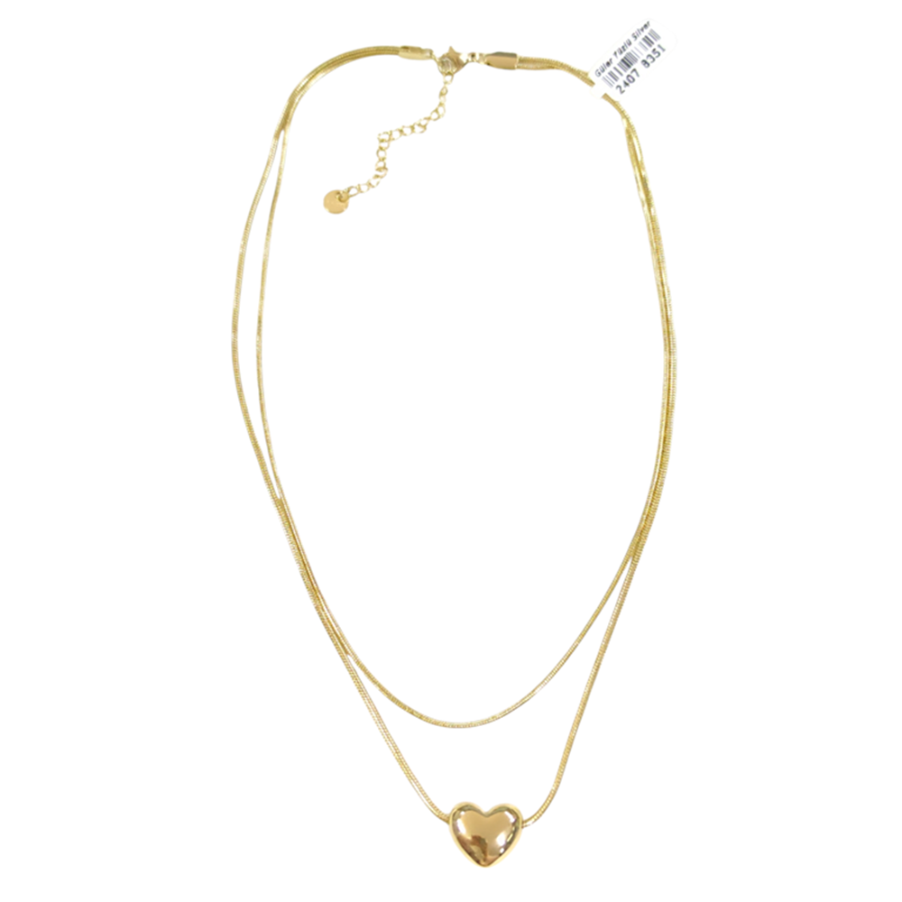 ÇELİK BOMBELİ KALP KOMBİN KOLYE GOLD