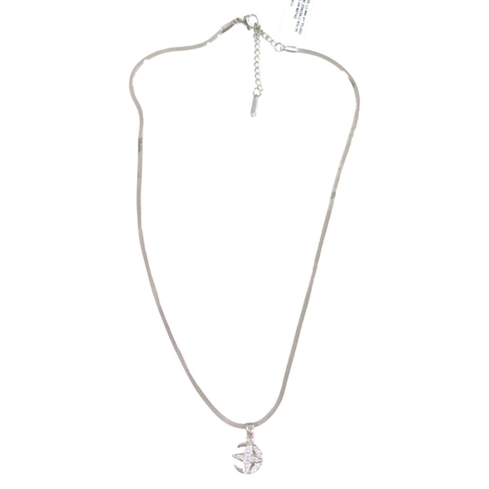 ÇELİK 12 MM AY YILDIZ YASSI ZİNCİRLİ KOLYE 40+5 CM BEYAZ