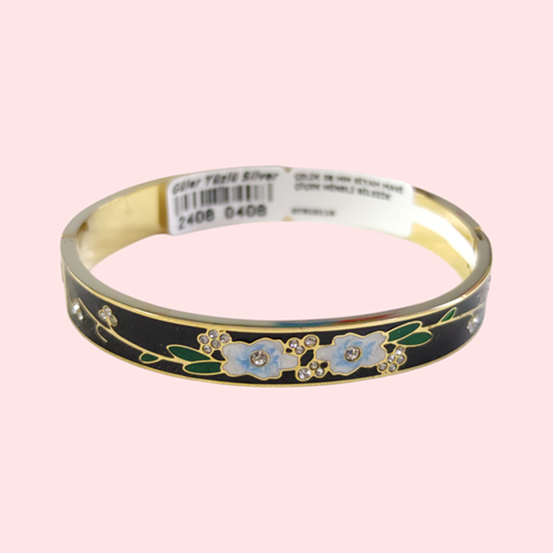 ÇELİK 58 MM SİYAH MAVİ ÇİÇEK MİNELİ BİLEZİK