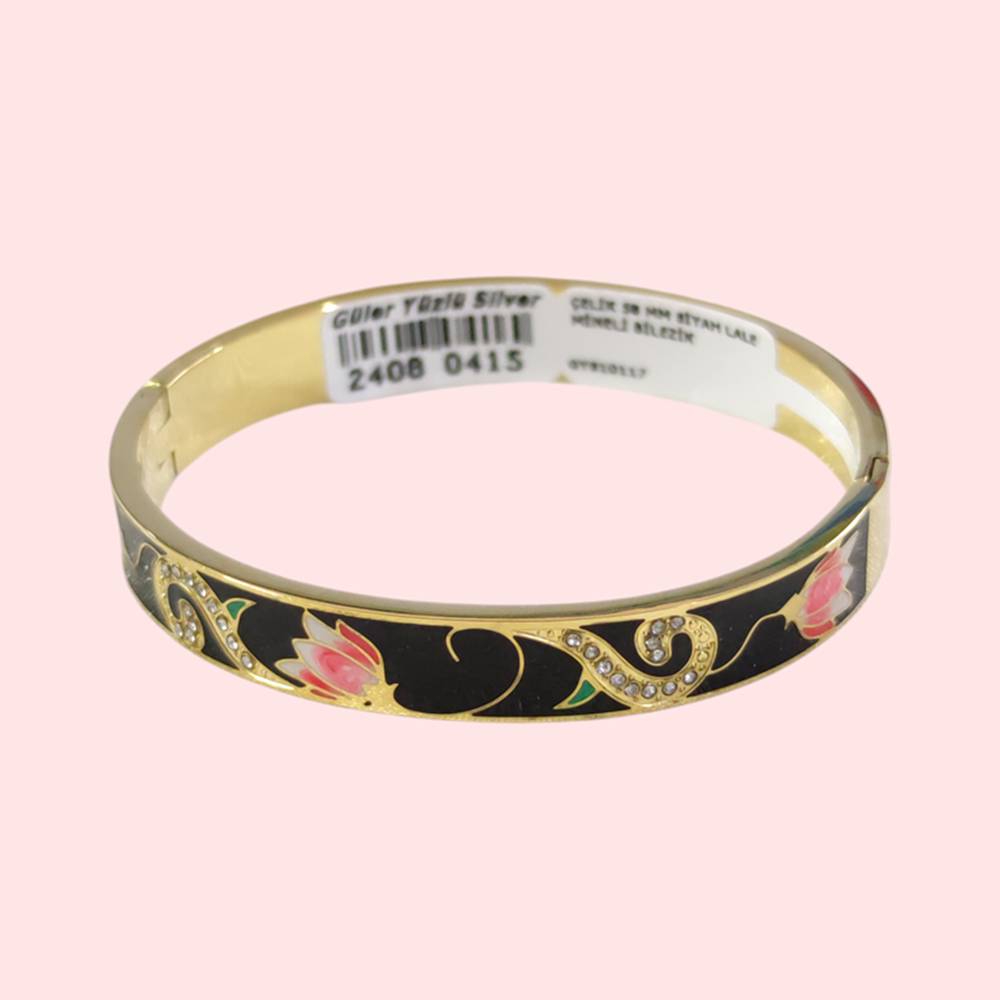 ÇELİK 58 MM SİYAH LALE MİNELİ BİLEZİK