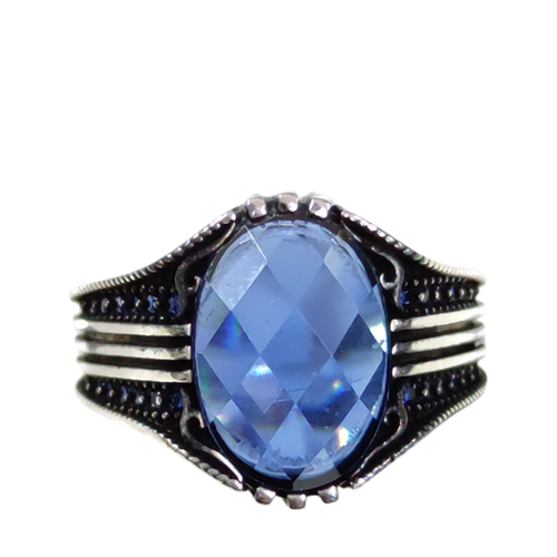 OVAL MAVİ TAŞLI GÜMÜŞ ERKEK YÜZÜK