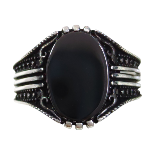 OVAL SİYAH TAŞLI GÜMÜŞ ERKEK YÜZÜK