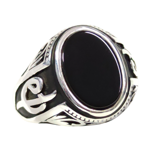 OVAL SİYAH TAŞLI GÜMÜŞ ERKEK YÜZÜK - 26